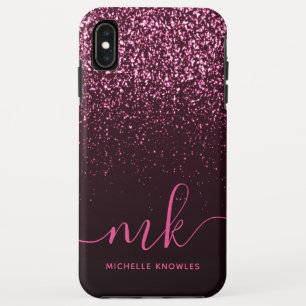 Capa Para iPhone Da Case-Mate Nome do Monograma do Script Moderno do Glitter Ros