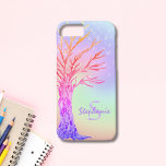 Capa iPhone 8/7 Nome do Monograma Rainbow Colors Girl<br><div class="desc">Esta capa de telefone bonito é decorada com uma árvore colorida e fundo de cor unicórnio arco-íris com estrelas cintilantes. Árvore Mosaica Original © Michele Davies.</div>