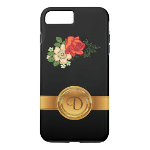 Capa Para iPhone Da Case-Mate Nome Dourado do monograma da rosa vermelha e das