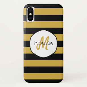 Capa Para iPhone Da Case-Mate Nome e Monograma das faixas amarelas brancas preta