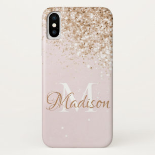 Capa Para iPhone Da Case-Mate Nome Inicial da Menina Bonito Glitter Rosa Dourada