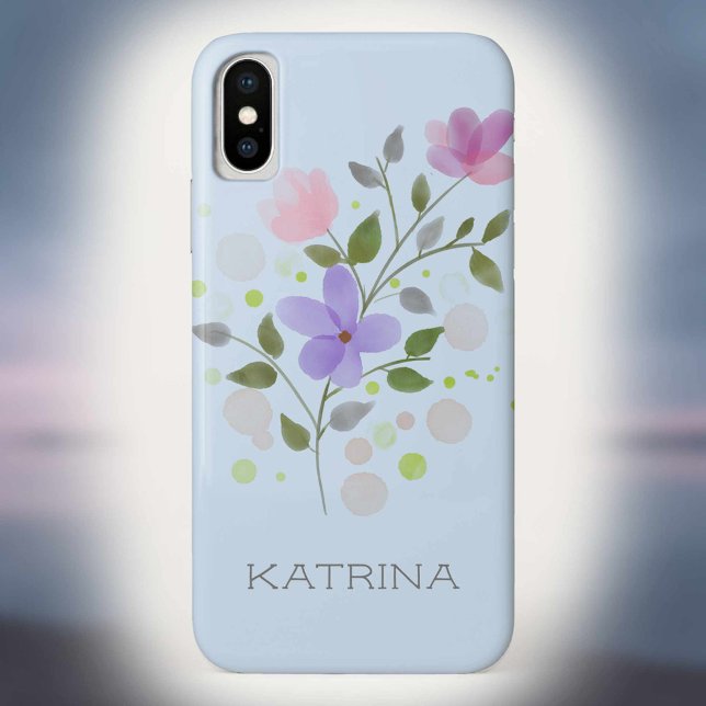 Capa Para iPhone, Case-Mate Nome inicial de adição Katrina com flores (Criador carregado)