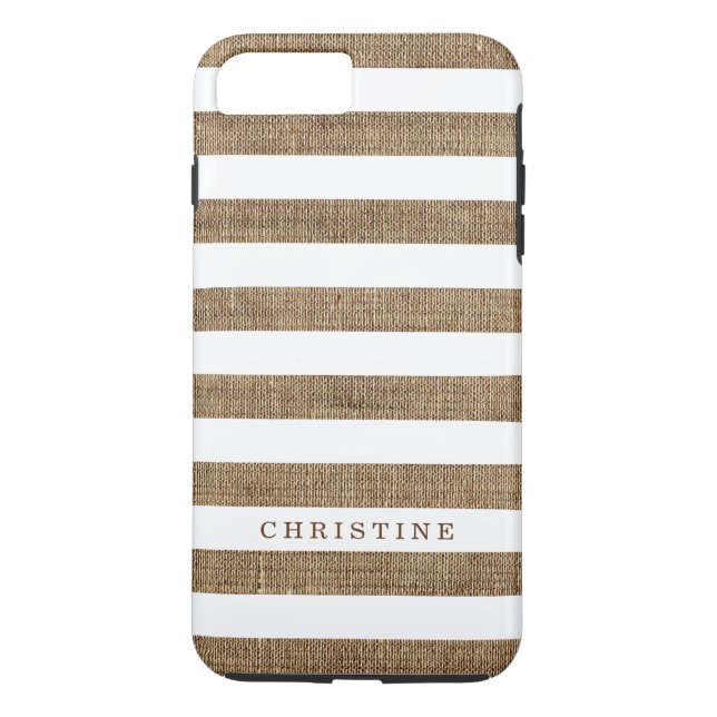 Capa Para iPhone, Case-Mate Nome listrado do monograma de serapilheira rústica (Verso)