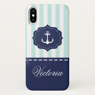Capa Para iPhone Da Case-Mate Nome náutico do costume da âncora dos azuis