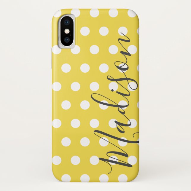 Capa Para iPhone, Case-Mate Nome Personalizado da Bolinhas Amarela e Branca (Verso)