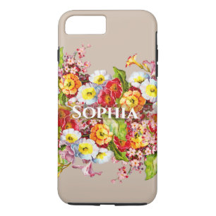 Capa iPhone 8 Plus/7 Plus Nome Personalizado das Flores de Vintagem do Elega