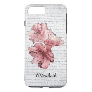 Capa iPhone 8 Plus/7 Plus Nome Personalizado de Flor Ilustrado Cor-de-Rosa c