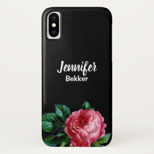 Capa Para iPhone Da Case-Mate Nome personalizado de flor rosa-vírgula preto