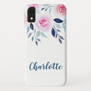 Capa Para iPhone Da Case-Mate Nome personalizado dos rosas aguarela cor-de-rosa