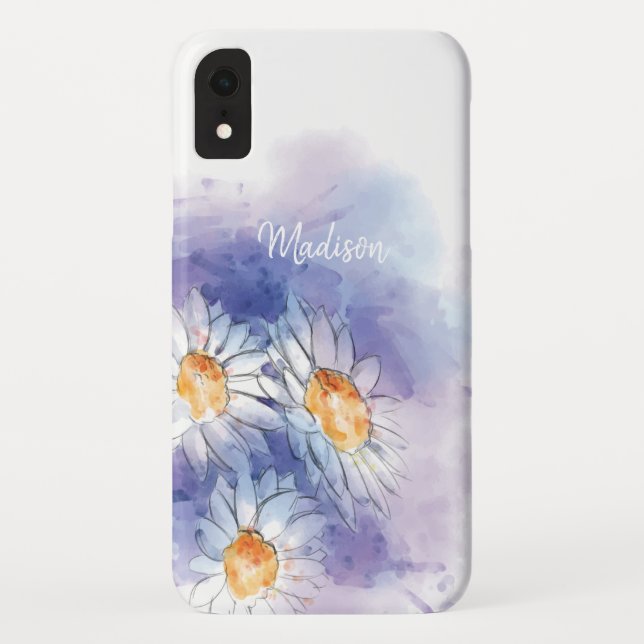 Capa Para iPhone, Case-Mate Nome Personalizado| Padrão de margarida floral aqu (Verso)