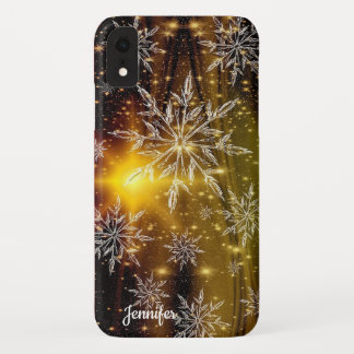 Capa Para iPhone Da Case-Mate Nome Personalizado Preto Dourado Floco de Neve de