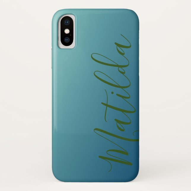 Capa Para iPhone, Case-Mate Nome Personalizado Simples do Teal do Marinho Azul (Verso)
