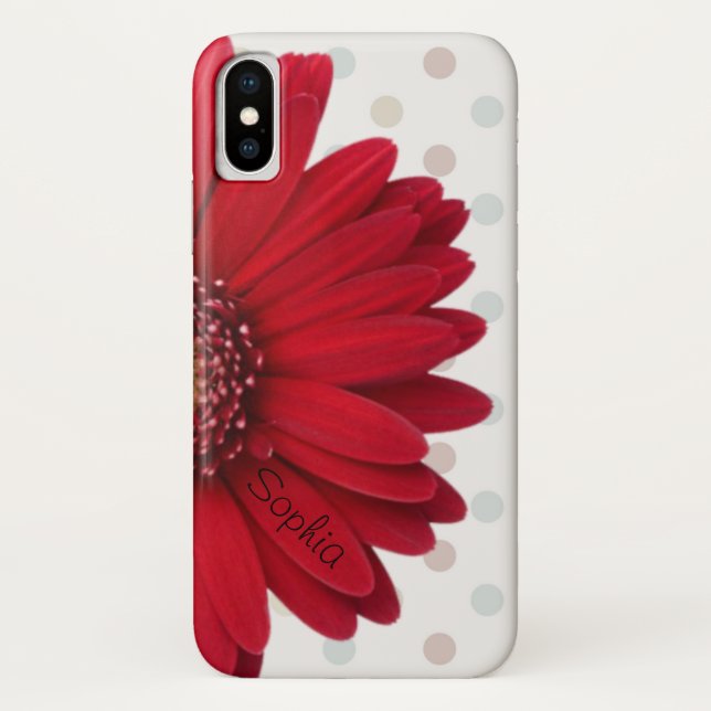 Capa Para iPhone, Case-Mate Nome vermelho do costume da margarida das bolinhas (Verso)