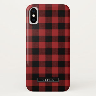 Capa Para iPhone Da Case-Mate Nome vermelho do teste padrão da xadrez do búfal