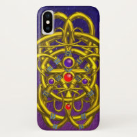 NÓS CELTICOS abstrato DOURADOS COM GEMSTONAS Roxo