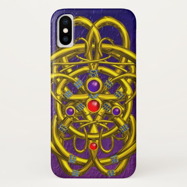 Capa Para iPhone, Case-Mate NÓS CELTICOS abstrato DOURADOS COM GEMSTONAS Roxo (Verso)