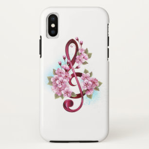 Capa Para iPhone Da Case-Mate Notas de clave de trecho musical com flores de Sak