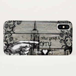 Capa Para iPhone X Nova Iorque Skyline Damask Barn Wood Vines