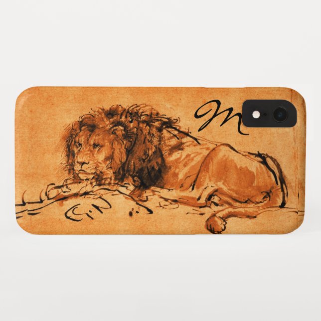 Capa Para iPhone, Case-Mate O LEÃO DO CAPE DEITADO, Laranja, Monograma Preto (Verso (Horizontal))