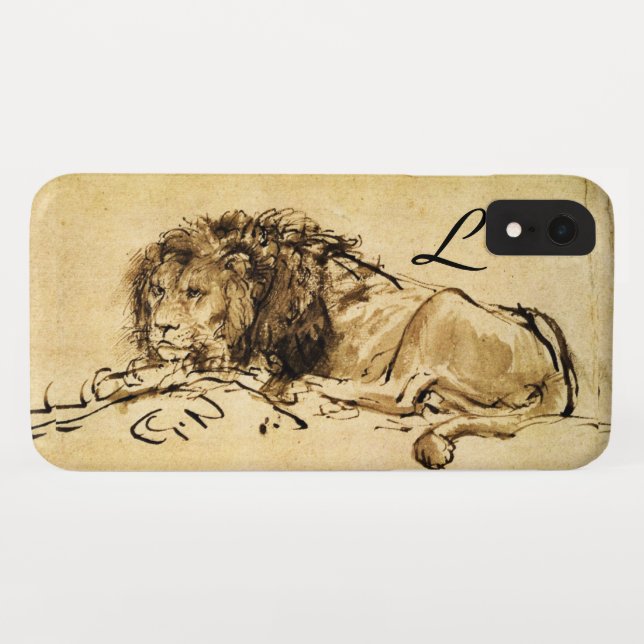 Capa Para iPhone, Case-Mate O LÍON DA CABO, Sepia, Monograma Negro (Verso (Horizontal))