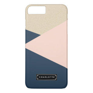 Capa iPhone 8 Plus/7 Plus O marinho geométrico & cora rosa personalizado