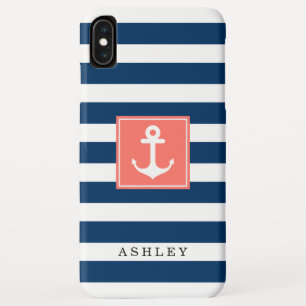 Capa Para iPhone Da Case-Mate O marinho náutico da âncora listra o nome do