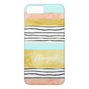 Capa iPhone 8 Plus/7 Plus O ouro azul coral listra a caixa positiva do