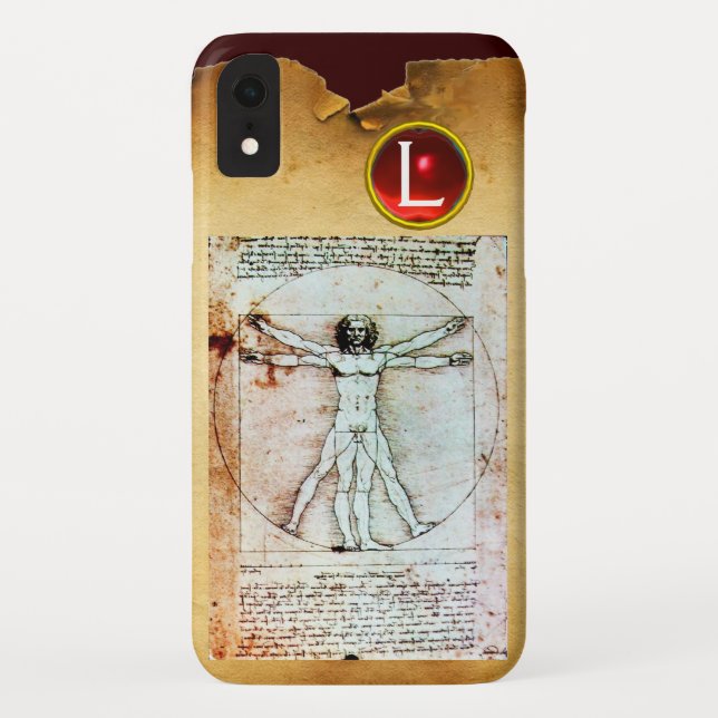 Capa Para iPhone, Case-Mate O VITRUVIAN MAN BURAVA Red Ruby Monograma (Verso)