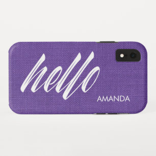 Capa Para iPhone Da Case-Mate Olá White Script Name Purple Linen Texture