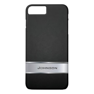 Capa iPhone 8 Plus/7 Plus Olhar de couro preto elegante com etiqueta de