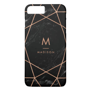 Capa iPhone 8 Plus/7 Plus Olhar de mármore preto com falso Geometrics