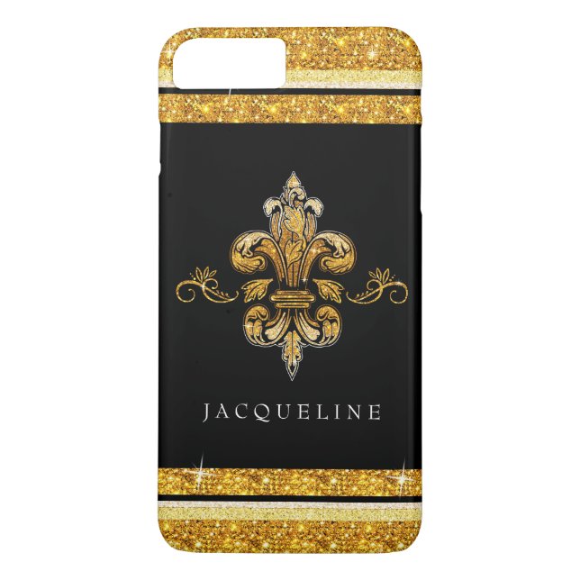 Capa Para iPhone, Case-Mate Olhar Falso Dourado Negro Fleur de Lis (Verso)