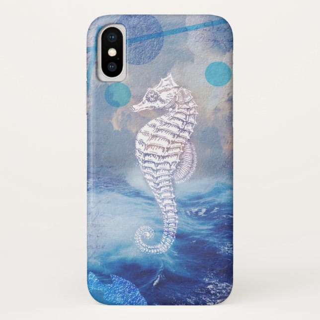 Capa Para iPhone, Case-Mate Ondas do Oceano Azul Elegante Vintage (Verso)