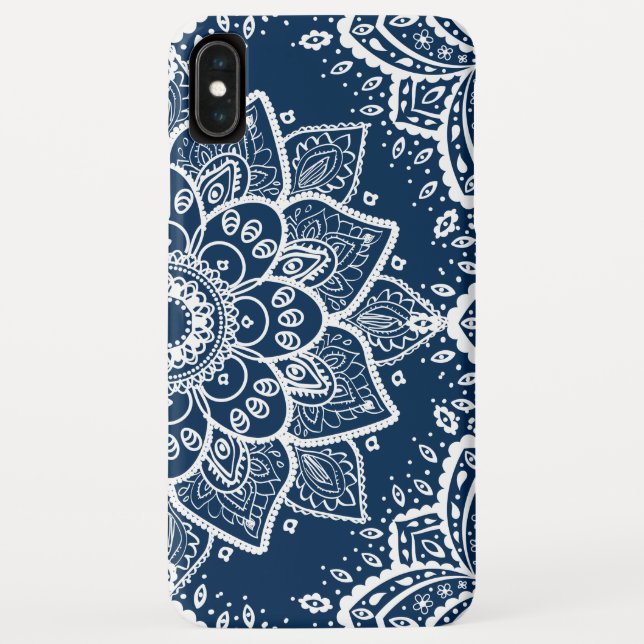 Capa Para iPhone, Case-Mate Ornamentado White Mandala Em Marinho Azul Fundo (Verso)