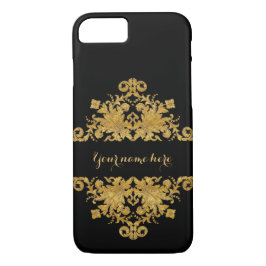 Capa iPhone 8/7 Ornamento Elegante de Folha de Dourado Metal em Pr