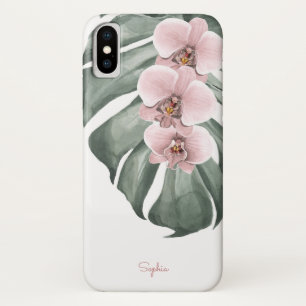 Capa Para iPhone Da Case-Mate Orquídeas Rosa em Monstera Tropical Floral com Nom