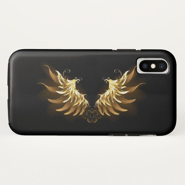 Capa Para iPhone, Case-Mate Ouro Angel Wings sobre fundo preto (Verso (Horizontal))