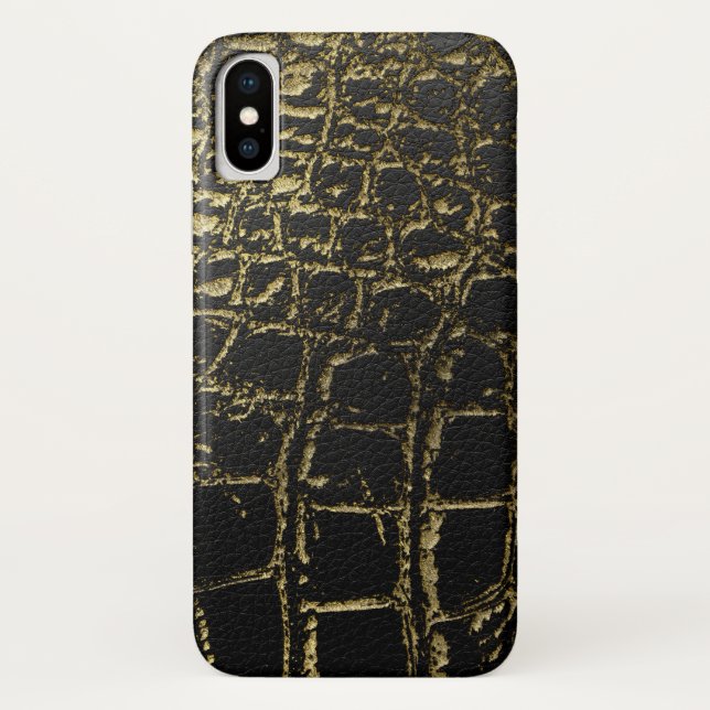 Capa Para iPhone, Case-Mate Ouro do falso e pele preta de /Snake do crocodilo (Verso)