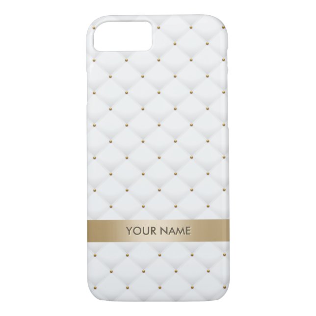 Capa Para iPhone, Case-Mate Ouro moderno & nome acolchoado branco do costume (Verso)