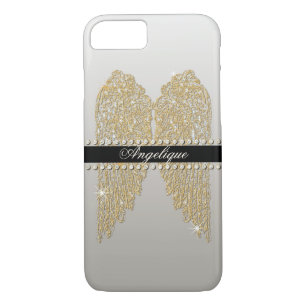 Capa iPhone 8/7 Ouro n Diamond Jewel Olhar Anjo Asas Bling