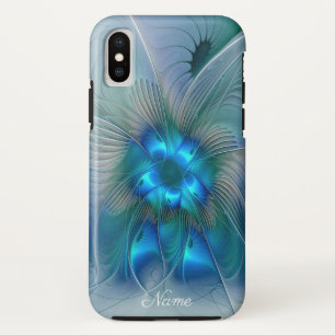 Capa Para iPhone Da Case-Mate Ovações de Pé, Nome de Arte Fractal Azul Abstrata
