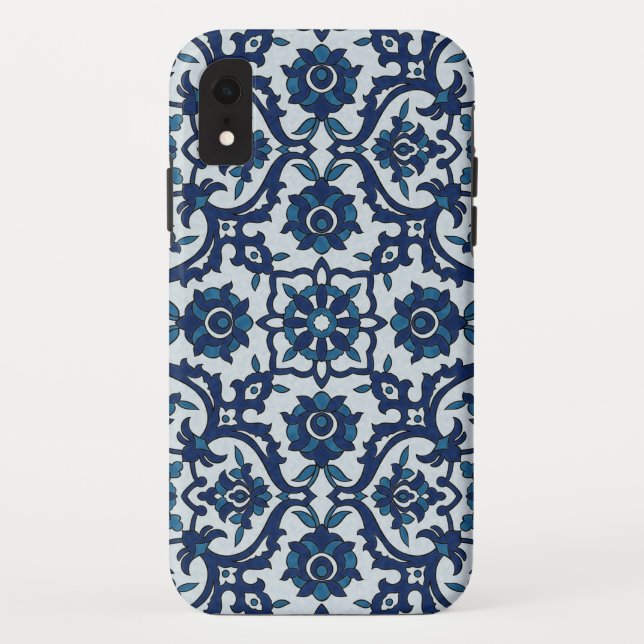 Capa Para iPhone, Case-Mate Padrão Azulejos Floral do Azulejo Azulejos Azul (Verso)