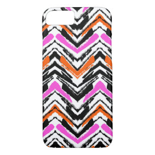 Capa iPhone 8/7 Padrão Chevron Preto, Laranja E Rosa Desenhado À M