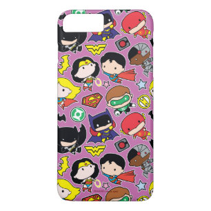 Capa iPhone 8 Plus/7 Plus Padrão da Liga da Justiça de Chibi em Roxo