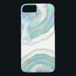 Capa iPhone 8/7 Padrão de Agato Pastel Feminino<br><div class="desc">Um padrão pastel maravilhosamente feminino em tons de aqua,  roxo,  azul e ouro sobre um fundo branco adiciona uma na moda ao seu telefone. Esse gabinete está disponível para ajustado de uma variedade de modelos de capa de telefone.</div>