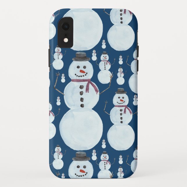 Capa Para iPhone, Case-Mate Padrão de Aquarela Azul Snowman, Gelado, Gelado (Verso)