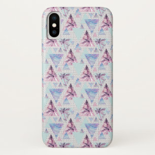 Capa Para iPhone X Padrão de Árvore Palm Cor-de-Água Rosa e Azul