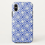 Capa Para iPhone XS Padrão de azulejo egípcio, branco e azul de cobalt<br><div class="desc">Padrão de azulejo Art Deco inspirado no Egito em azul cobalto profundo em um fundo branco - design digital mestiço</div>