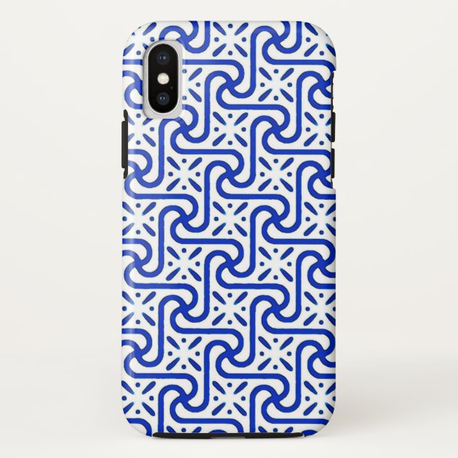 Capa Para iPhone, Case-Mate Padrão de azulejo egípcio, branco e azul de cobalt (Verso)