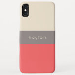 Capa Para iPhone Da Case-Mate Padrão de Bloco de Cores de Coral de Tendência com<br><div class="desc">Um padrão de blocos coloridos maravilhosamente chic com apelo minimalista em coral, esticado profundo e bege arenoso. Um modelo de texto é incluído para personalizar este caso com seu nome, iniciais de monograma ou outro texto desejado. Disponível em outras combinações de cores e para uma grande variedade de modelos de...</div>